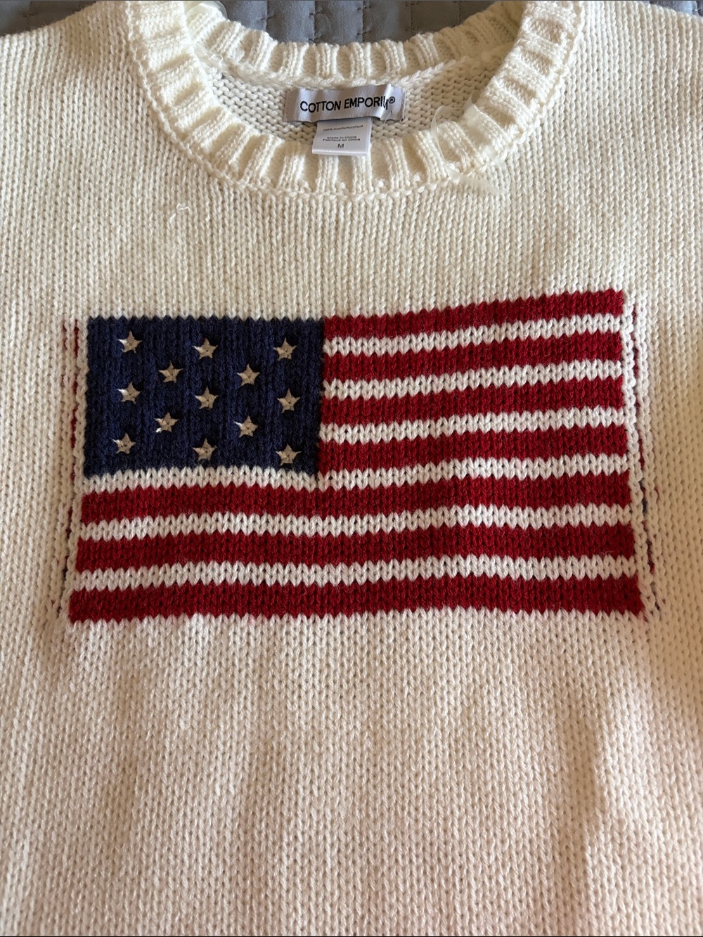 Cotton Emporium Cream Crewneck Sweater with Flag Motif - Picture 2 of 5